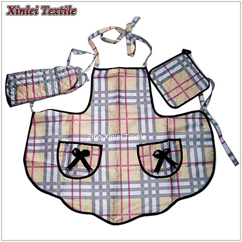 polyester check 3pcs kitchen set apron&oven mitten&potholder.jpg